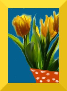 Tulpen, naive Darstellungblauer Hintergrund mit Tulpe.jpg